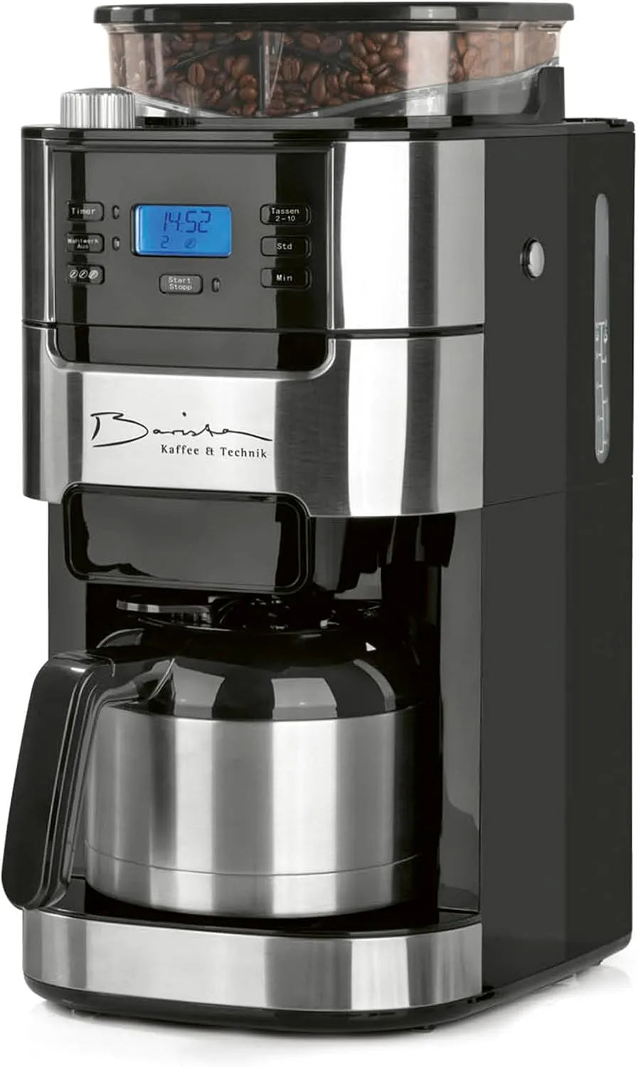 Kaffeemaschine 24h, Für 10 Tassen Kaffee, Barista Filterkaffeemaschine mit verstellbarem Mahlwerk & Thermokanne, Warmhaltefunktion, Edelstahl