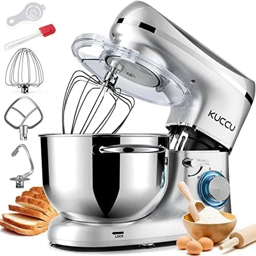 Küchenmaschine 6+P KUCCU, inklusive. Knethaken Schneebesen Rührhaken, Leistung 1500W Knetmaschine mit 7L Edelstahl-Schüssel Doppelgriffen