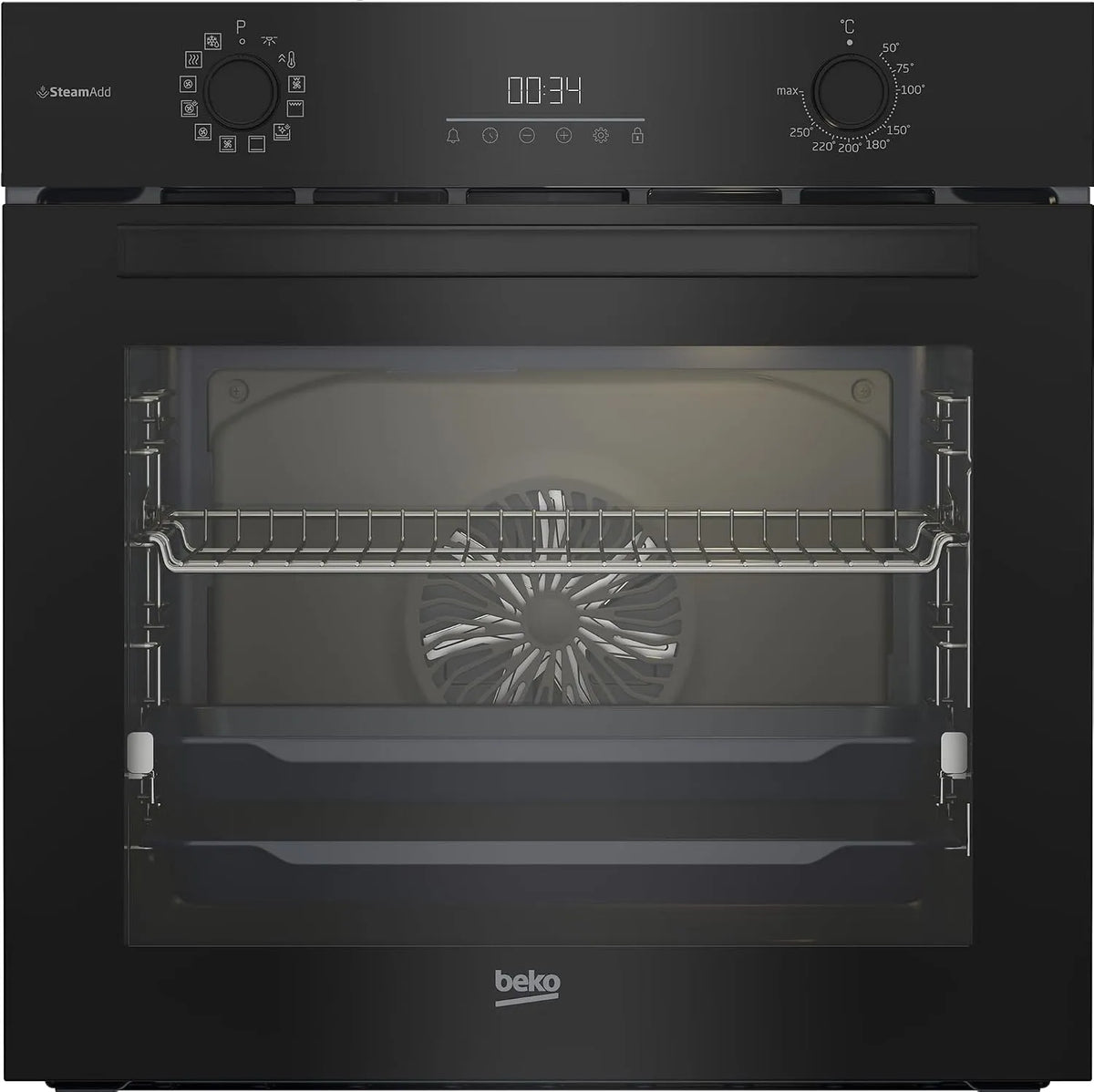 Beko Backofen BBIS17300BCS b300, Multifunktionsofen mit 12 Funktionen, SoftClose-Tür, versenkbare Knebel, Einbau 72 Liter, SteamAdd-Dampffunktion