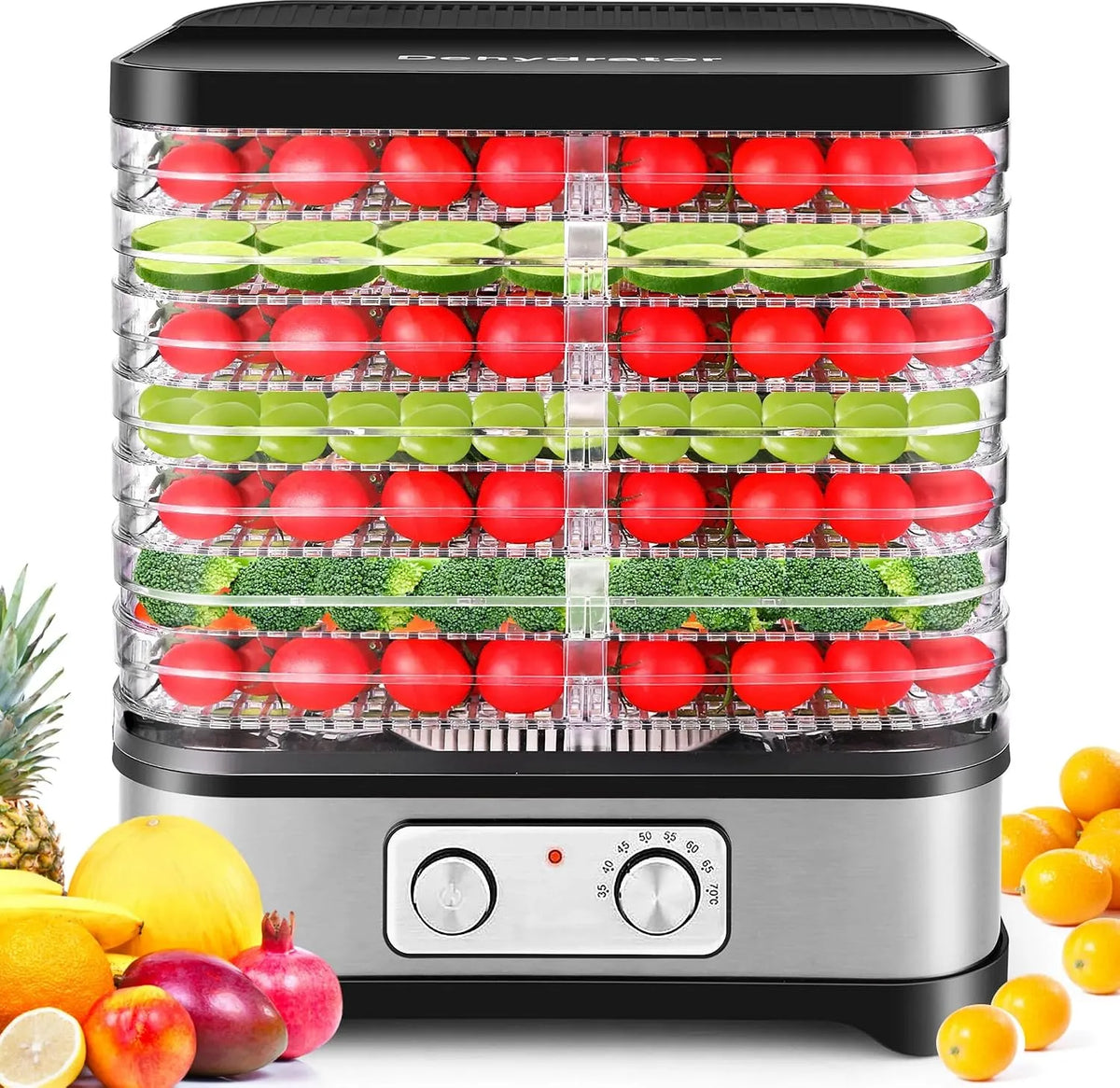 Dörrautomat Edelstahl, Dörrapparat Dehydrator Dörrgerät mit 8 Einlegefächer, Temperaturregelung 35-70℃, Leistung 400W, für Fleisch, Früchte