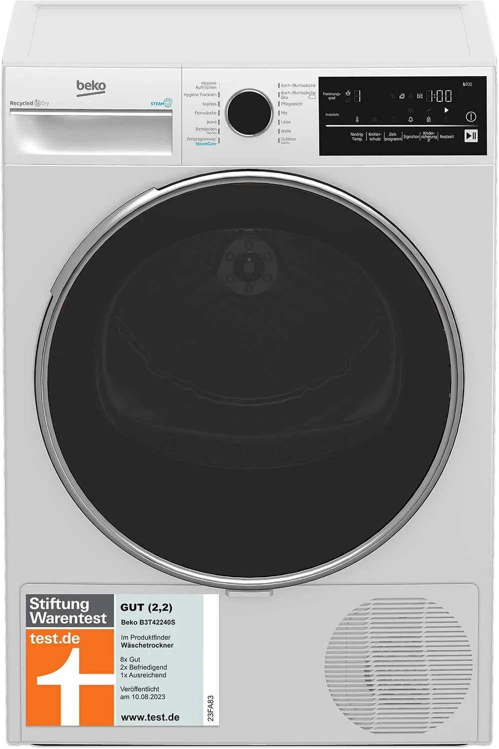 Beko Wärmepumpentrockner B3T42240S b300, Gewicht 8 kg, 14 Betriebsprogramme, allergikergeeignet, Hygiene Trocknen & Hygiene Auffrischen, SteamCure