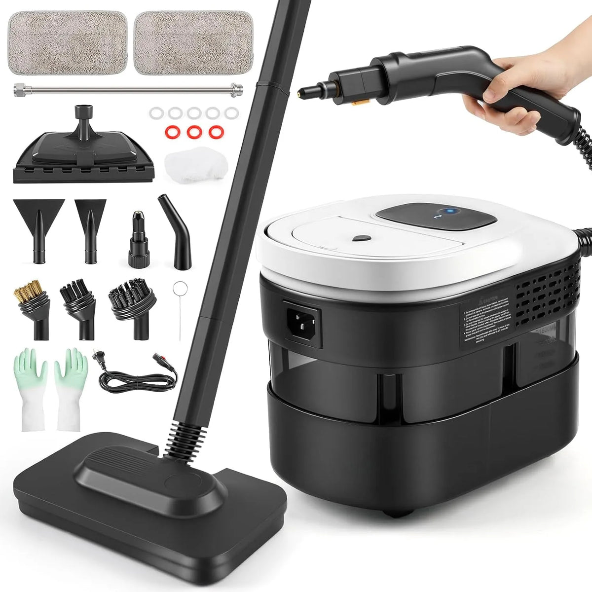 Dampfreiniger, 4.5 bar Dampfdruck 1600ML Tank, Küche, Auto, Handgerät,2500W Hand für alles mit 15 Zubehör, Tragbarer Steam Cleaner für Fenster, Boden