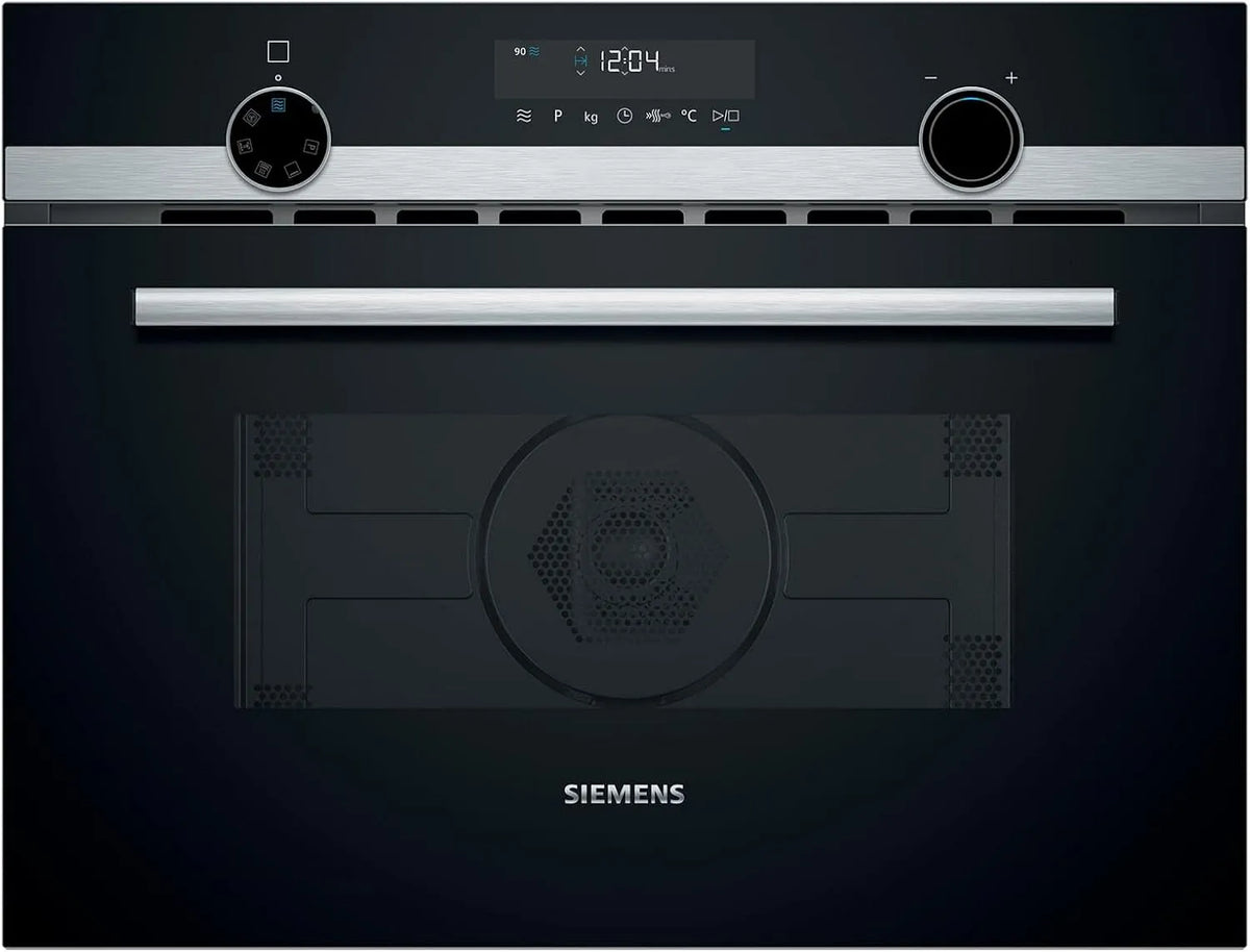 Siemens Mikrowelle CM585AGS1 iQ500, Fassungsvermögen 44 L Garraum aus Edelstahl, Maße 60 x 45 cm, Leistung 900 W, Einbau mit Heißluft, in Schwarz