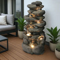 Modell BK902 Großer Gartenbrunnen, mit LED Beleuchtung Felsen Wasserfall Springbrunnen große Gartendeko Steinoptik 100 cm