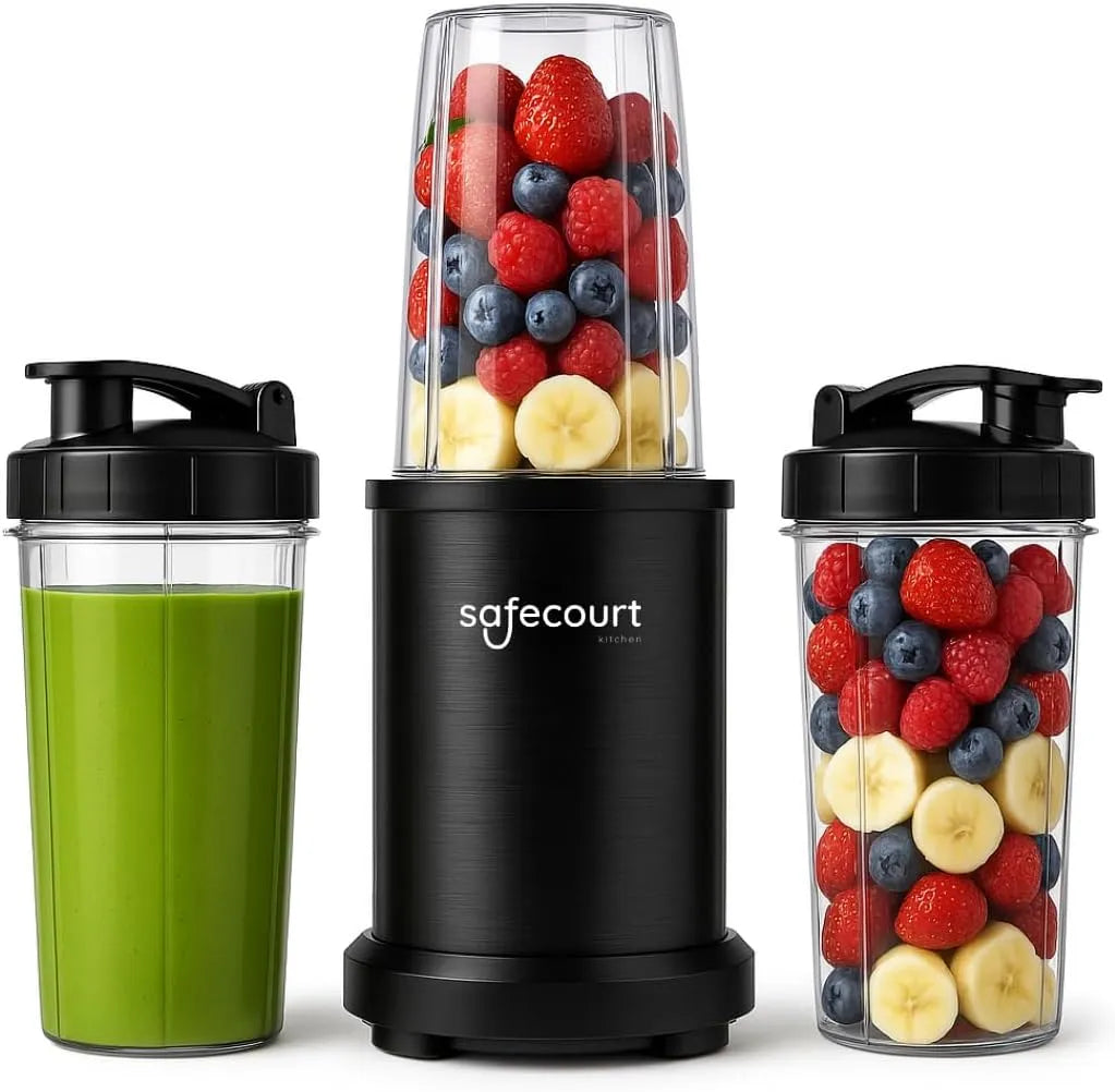 Standmixer 2x700ML, Safecourt Mixer Smoothie Maker To Go, BPA-freier To-Go Becher, Eiweis Shake, in Schwarz, Leistung 1000W, Shake Mixer