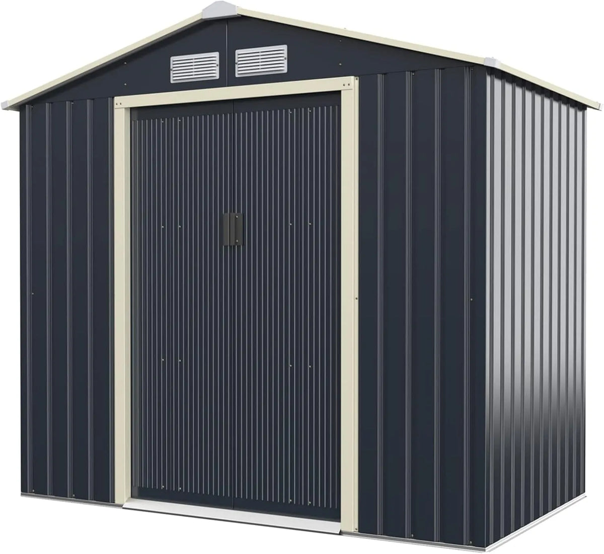 Goplus Gerätehaus m²/4, 2,37 m², 4,63 m³, Maße 213 x 127 x 195cm, Metall, Lüftungsfenster, Geräteschuppen mit Schiebetür, Satteldach, Modell m²