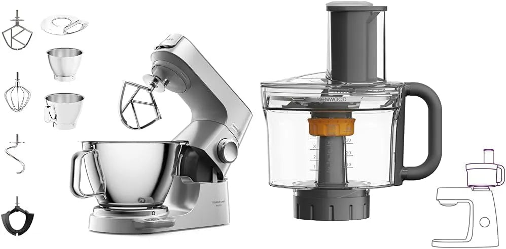 Kenwood Küchenmaschine KVC85.004SI KAH65.000PL, Titanium Chef Baker mit integrierter Waage & MultiPro Multi-Zerkleinerer