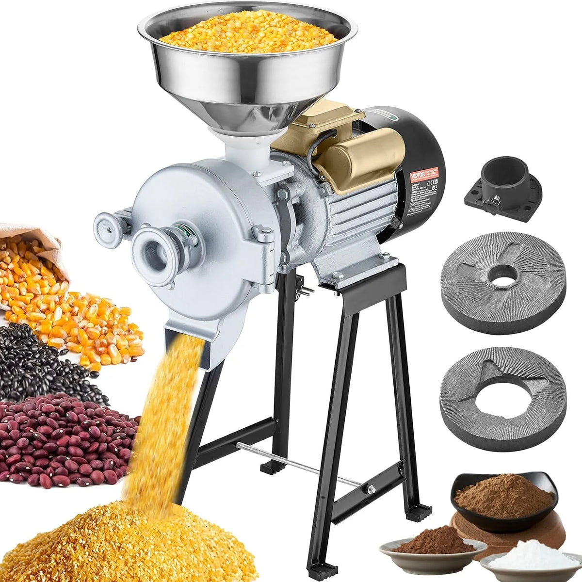 Vevor Getreidemühle Gewürzmühle 3 kW, Hochleistungs-Futtermehl-Müslimühle Weizenmühle Trocken- und Nassmühle 50 kg