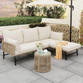 Set 3-4 Personen Merax Gartenmöbel, Sitzgruppe Gartenlounge Set mit Kissen & Rund Sofatisch, Wetterfest für Terrasse, Beige, Loungegarnitur