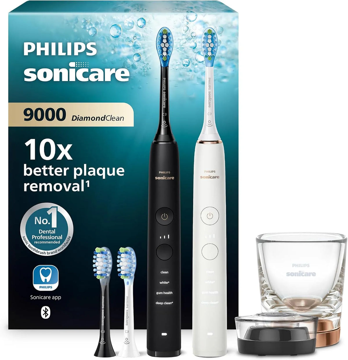 Philips Modell, Sonicare DiamondClean elektrische Zahnbürste 9000 HX9914/61, Drucksensor,4 Putzmodi,3 Intensitätsstufen, Doppelpack
