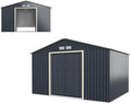 Gerätehaus HOMASIS, Geräteschuppen mit Satteldach & 4 Lüftungsfenster & 2 Schiebetür, Maße 340x255x210cm, Metall, Farbe Grau