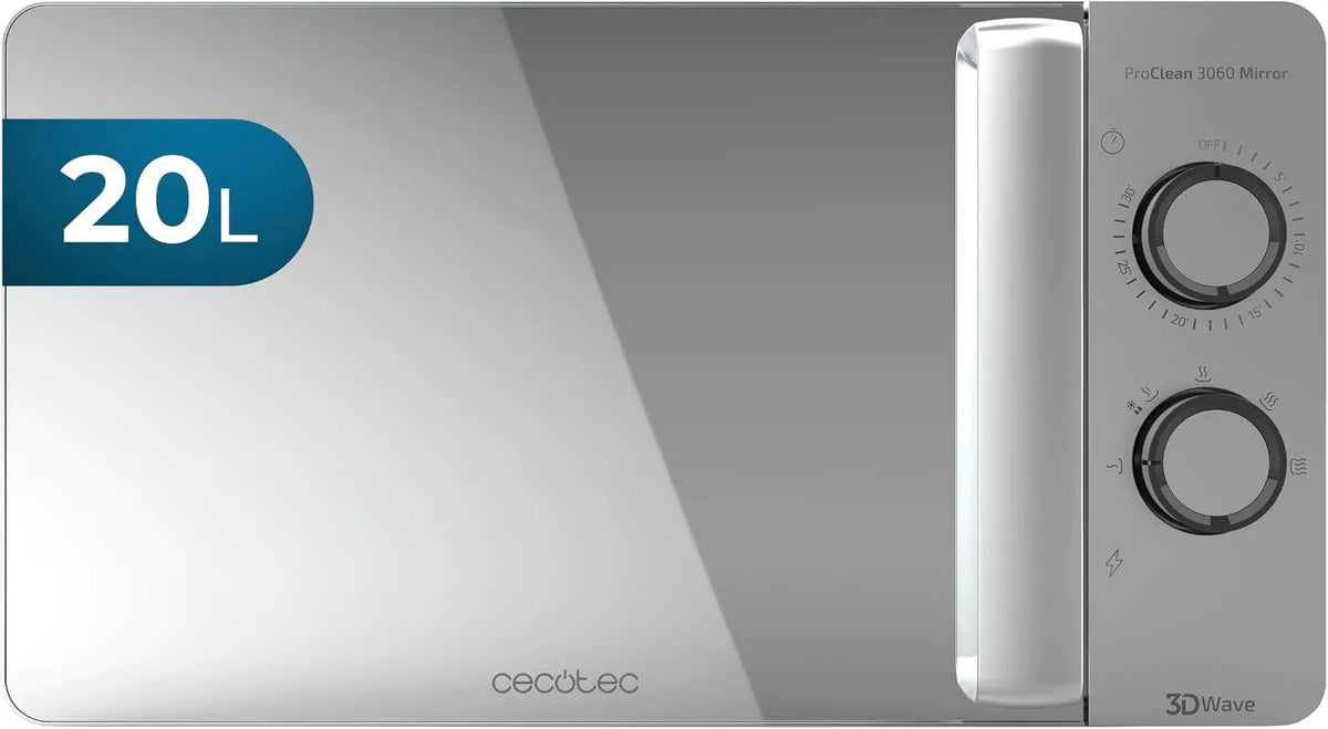 Cecotec Modell 3060 Ready2Clean-Beschichtung, 700 Watt-Leistung, 30 Minuten-Timer, in Silber, Microondas ProClean, 20 Liter- Kapazität
