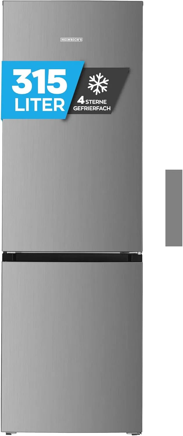 Heinrich´s Kühlgefrierkombination mit Gesamtvolumen, leise 40 dB, Fassungsvermögen 219 L Kühlvolumen 96 L Gefriervolumen, LED Beleuchtung, Inox