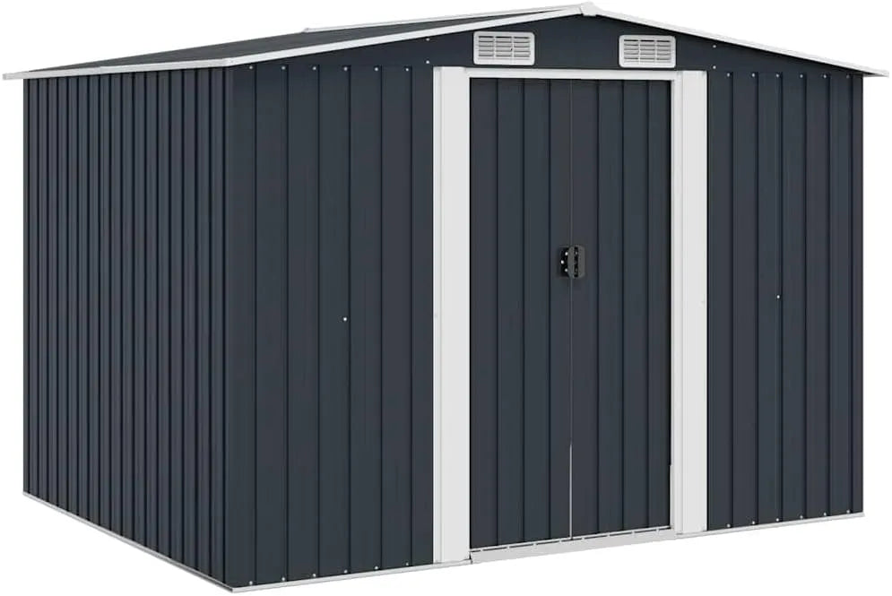 Geräteschuppen vidaXL, mit 4 Entlüftungsöffnungen Schiebetür Gerätehaus Gartenhaus Schuppen Gartenschuppen Anthrazit Stahl 257x205x178cm