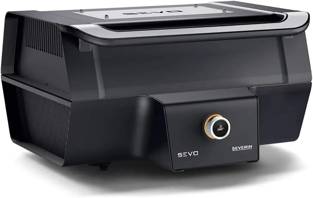 Severin Grill PG 8106, elektrischer Tischgrill mit schnellem Grillstart in 10 min bis 500 °C, Balkon mit OLED-Display, Edelstahl, Leistung 3.000 W