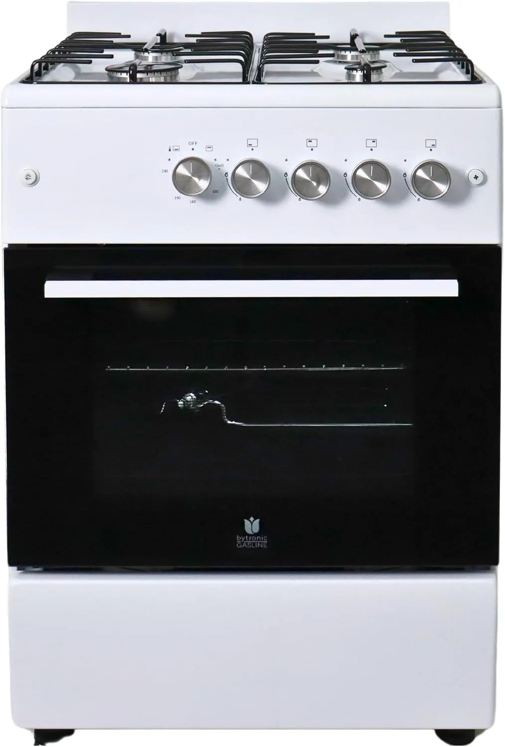 Backofen SHGG6060FG, Gasline Gas Standherd 4 Flammig 60cm breit, Gas mit Thermostat, Grill und Umluft Weiß Erdgas, Propangas