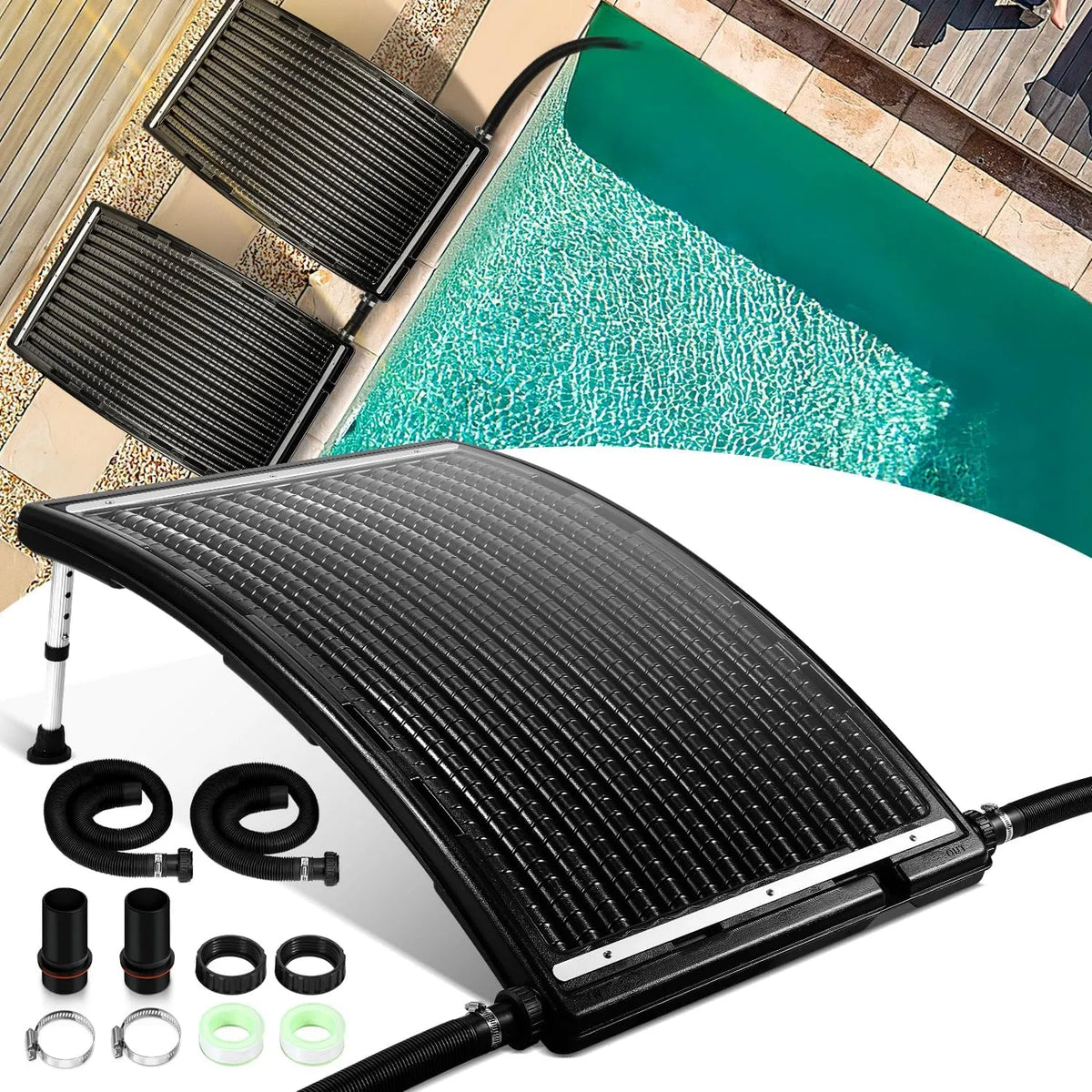 Pool 32-40mm, Fiqops 2X Poolheizung Solar, Solarheizung 10000 L/H Anschluss Solar Poolheizung Erweiterbar, Sonnenkollektor 113 x 69 x 35cm