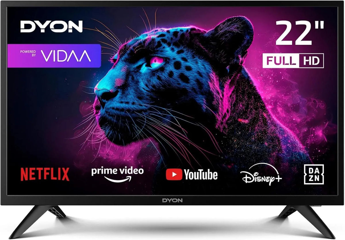 Modell DVB-C DYON Movie, Breite 55 cm, S2, Full-HD Smart TV mit HD Triple Tuner, Netflix, YouTube, Disney+, Hotelmodus, Smart 22 VX