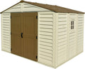 Braun Gerätehaus, Kunststoff mit 1 festen Fenster und Metallfundamentset, robuste & Dachstruktur aus Metall, Brown, wartungsfreie, Ivory, Beige &