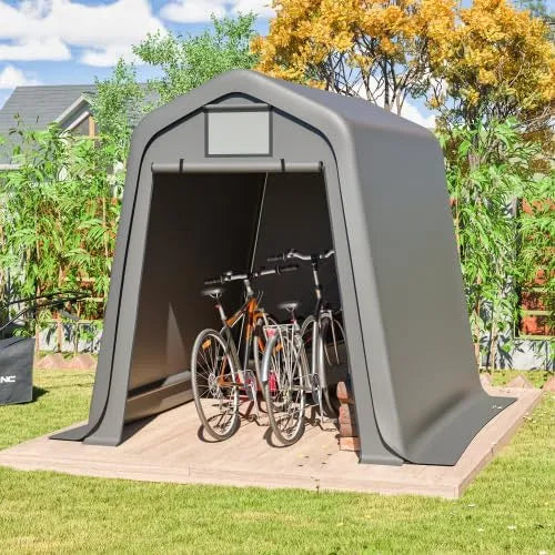 Gerätehaus, Aufbewahrungsschuppen 245x183x217cm Farbe Grau, Wetterfestes PE & Fahrradunterstand, UV- & Windfest, Mit Rollos