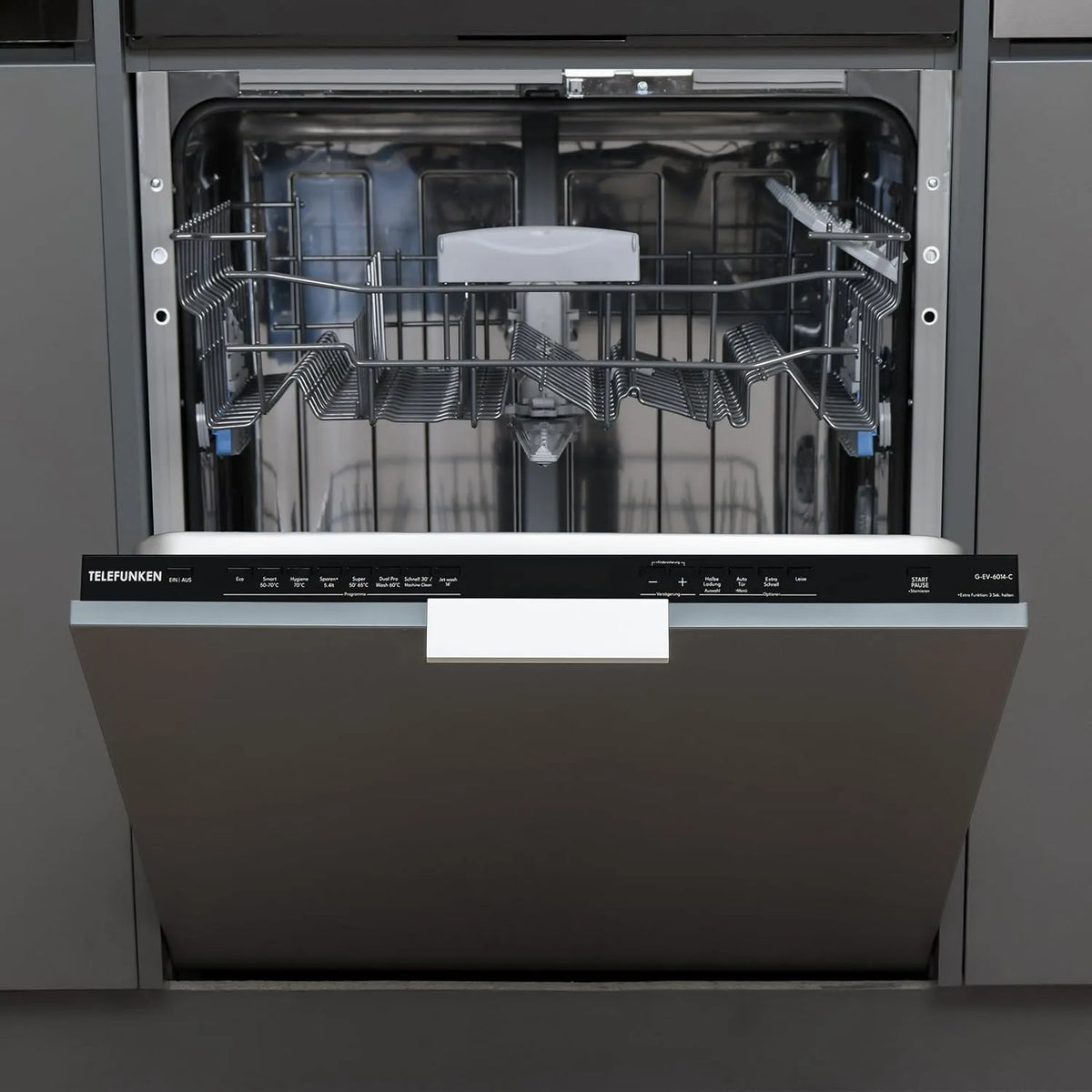 Telefunken Geschirrspüler G-EV-6014-C, Einbauspülmaschine 60 cm, leise 44 dB, 12 Maßgedecke, 9 Betriebsprogramme, vollintegriert, AquaStop, Auto-Door