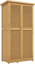 Geräteschuppen Outsunny, mit Asphaltdach Lamellentür Geräteschrank Schuppen Garten 4 Fächer Hellgelb 87 x 46,5 x 160 cm, Gartenschrank Holz Gerätehaus