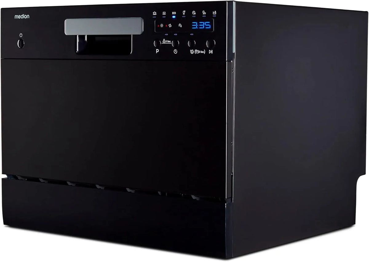 Geschirrspüler DWT60 MD37496, 7 Betriebsprogramme, ECO Programm, LED Display, in Schwarz, MEDION Tischgeschirrspüler, 6 Gedecke Fassungsvermögen
