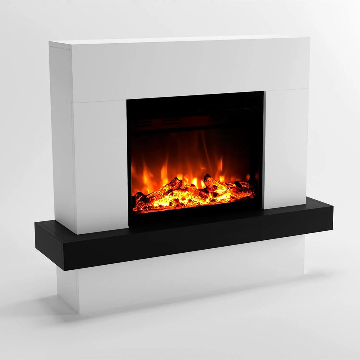 Elektrokamin GLOW FIRE, elektrischer Kamin mit LED-Feuer in 3 Farben, Holz-Deko & Fernbedienung, Heizlüfter, Maße 114x97x32 cm, Standkamin Pandora