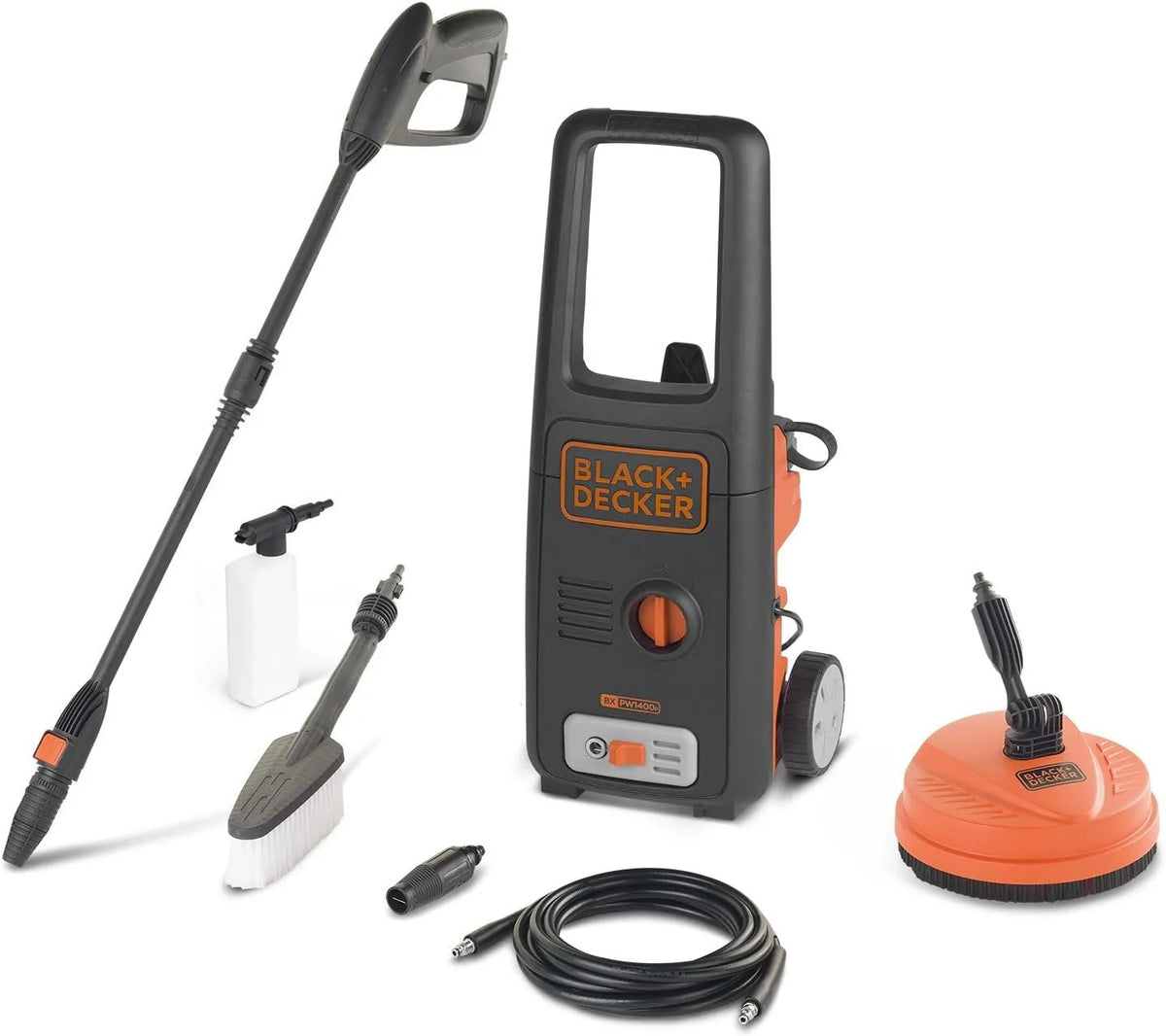 Black+Decker Hochdruckreiniger BXPW1400PE, Leistung 1400 W, 110 bar, 390 l/h, mit Patio Cleaner und Feste Bürste