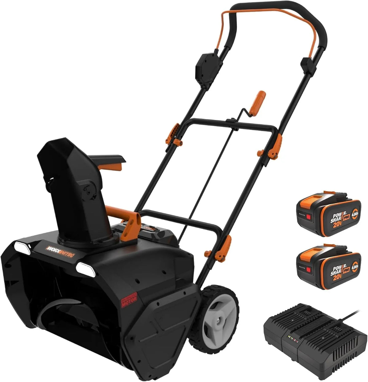 Worx Schneefräse WG471E 2x4Ah, 51cm Arbeitsbreite, 180° drehbare Auswurfkanal, Brushless Motor, inklusive. Akkus & Ladegerät, Nitro Akku 40V