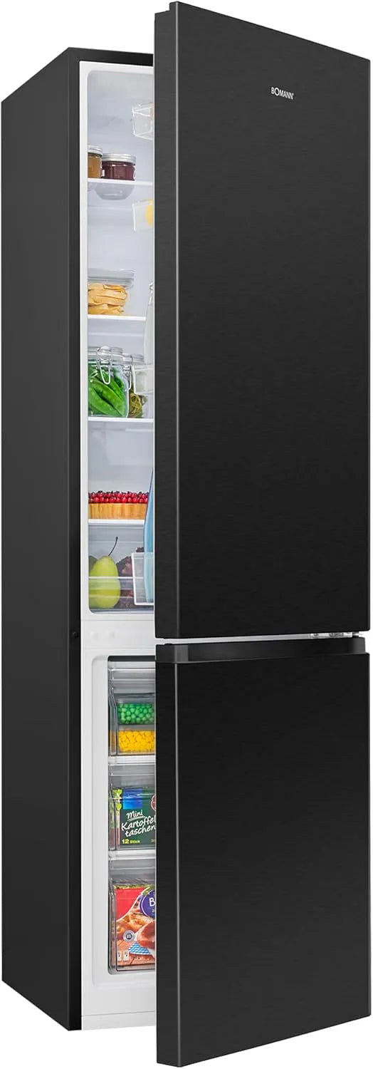 Bomann Kühlschrank KG 184.1, Breite 180cm, Fassungsvermögen 269L Kühlgefrierkombi, Energieklasse D, in Schwarz, Kühl Gefrierkombination leise 39 dB