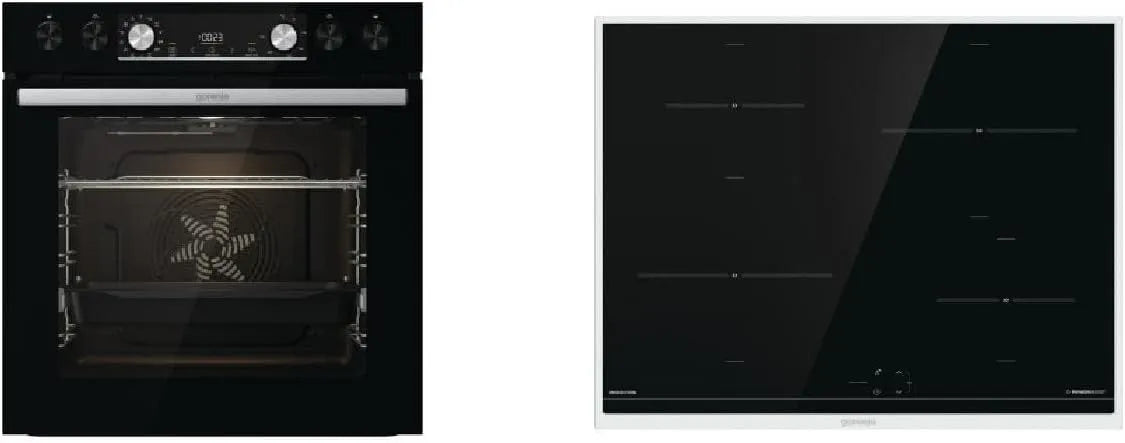 Gorenje Kochfeld, Fassungsvermögen 77 Liter, GentleClose & Open, PizzaMode, Teleskopauszüge, in Schwarz, Einbauherd-Set Black Set 4 Induktion
