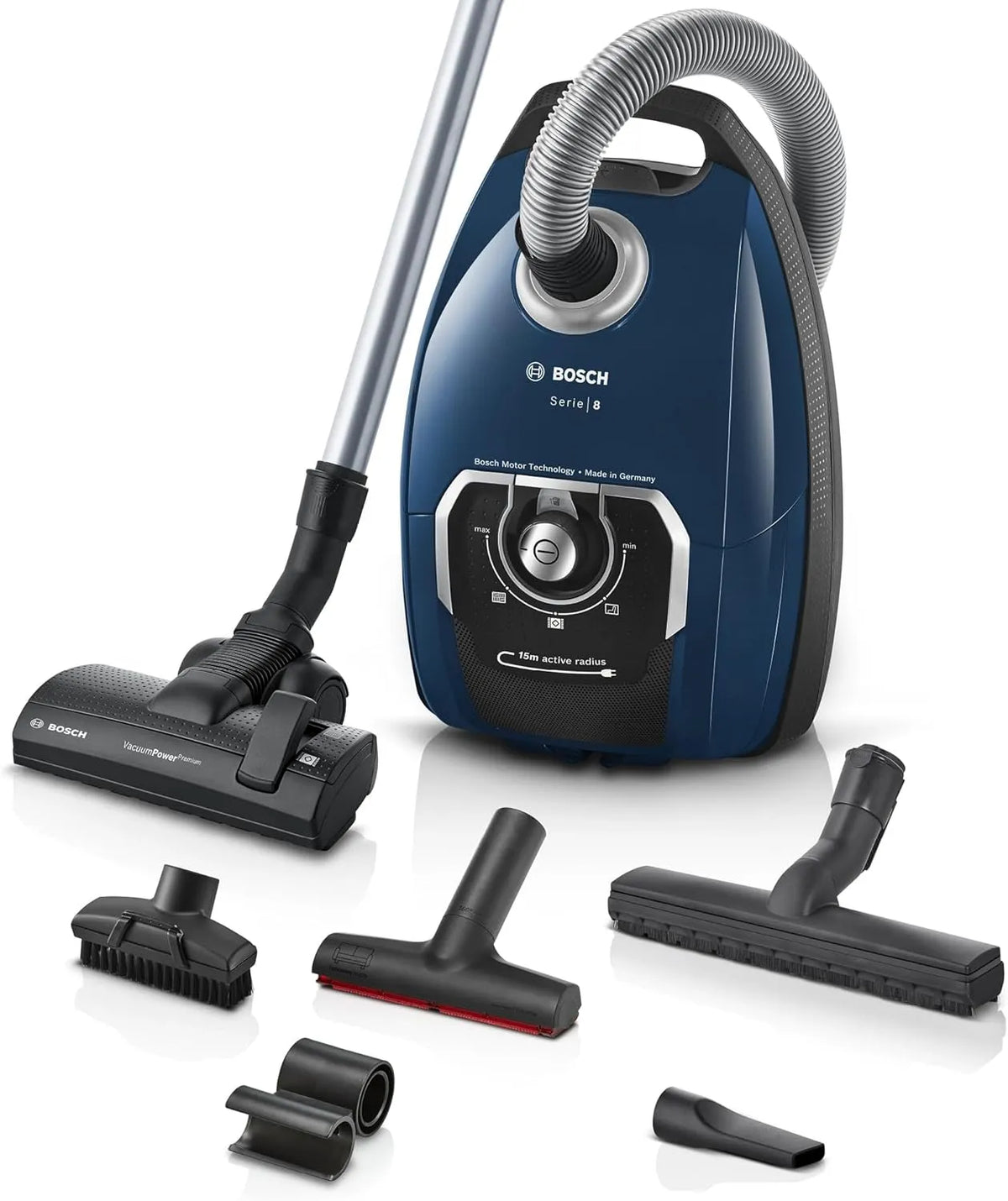 Bosch Staubsauger BGB75X494, Leistung 650 W, ideal für Allergiker, Teppich, langes Kabel, blau, mit Beutel Serie 8, Bodenstaubsauger, Hygiene-Filter