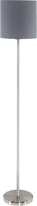 Modell Pasteri E27 EGLO Stehlampe, 1 flammige Textil Stehleuchte, Standleuchte aus Stahl und Stoff, in Nickel matt, Farbe Grau