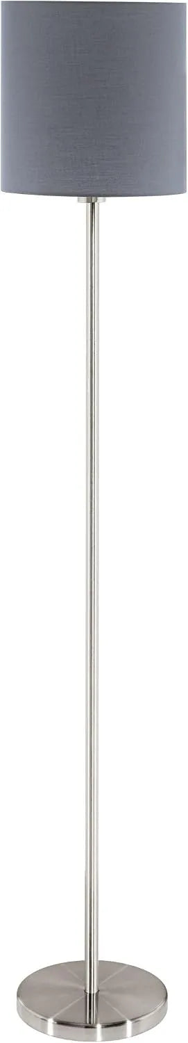 Modell Pasteri E27 EGLO Stehlampe, 1 flammige Textil Stehleuchte, Standleuchte aus Stahl und Stoff, in Nickel matt, Farbe Grau
