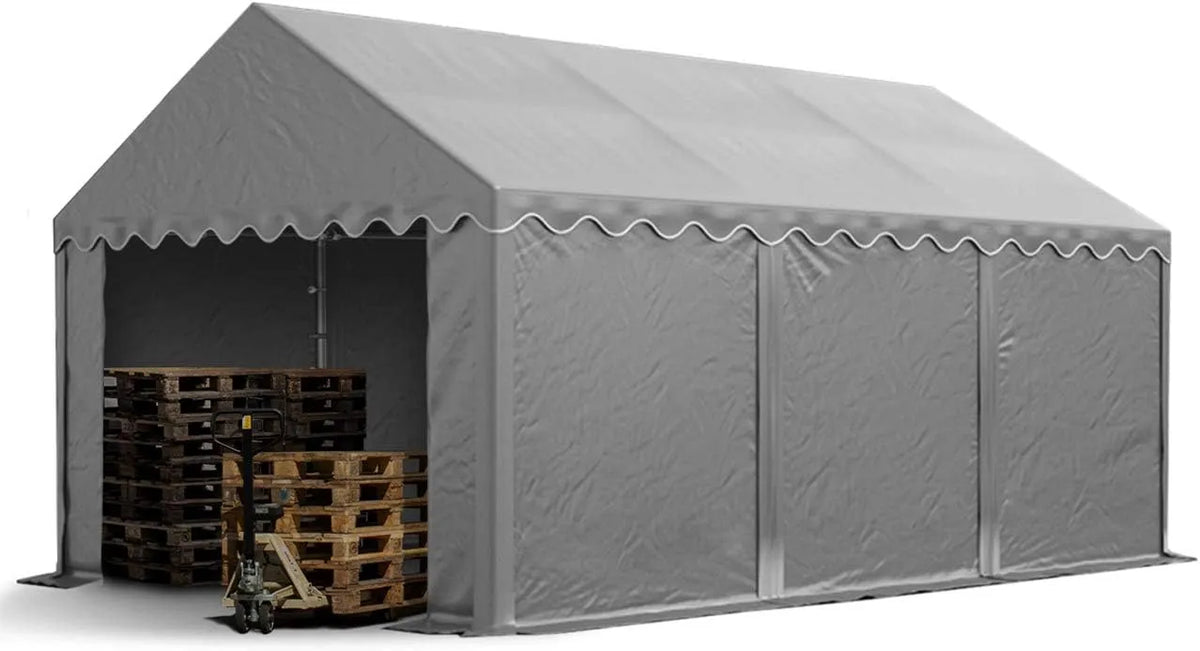 TOOLPORT Lagerzelt, 4x6 m Zelthalle Unterstand Weidezelt PVC Plane 700 N wasserdicht in grau