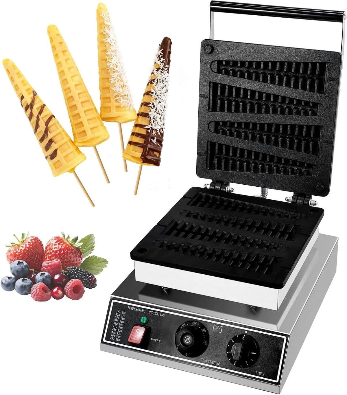 Kommerzieller Lolly-Waffle-Maker, 220–240 V 50 Hz, 4 Stück Tannenbaum-Form Lolly Waffeleisen, Restaurant und Dessertladen