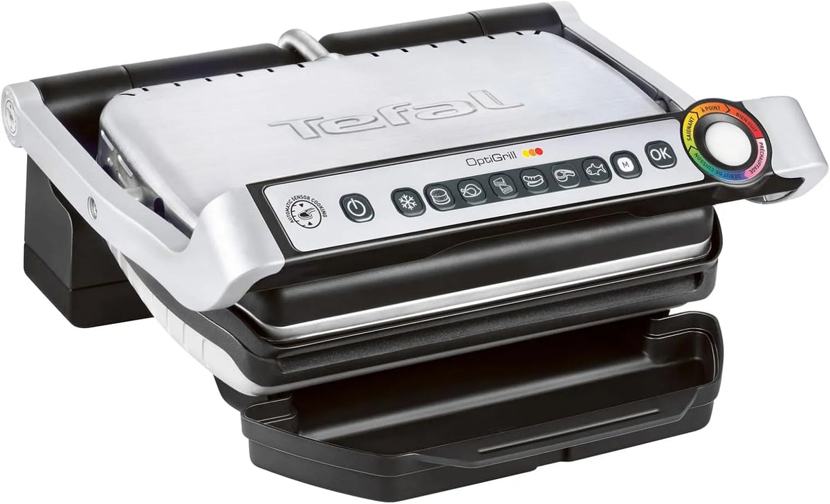 Tefal Grill, OptiGrill Kontaktgrill, Garstufenanzeige und automatischer Temperaturanpassung, Elektrogrill mit 6 automatischen Programmen