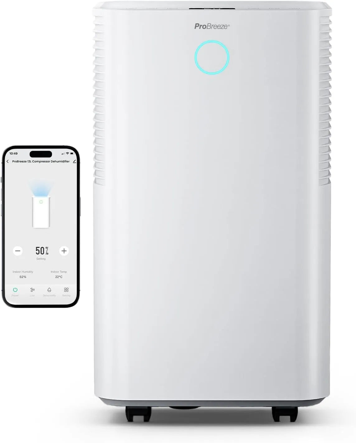 Luftentfeuchter 24h Pro Breeze OmniDry, Fassungsvermögen 12L in Entfeuchtungsleistung, Entfeuchter für bis 25m², mit App & WLAN, Feuchtigkeitssensor