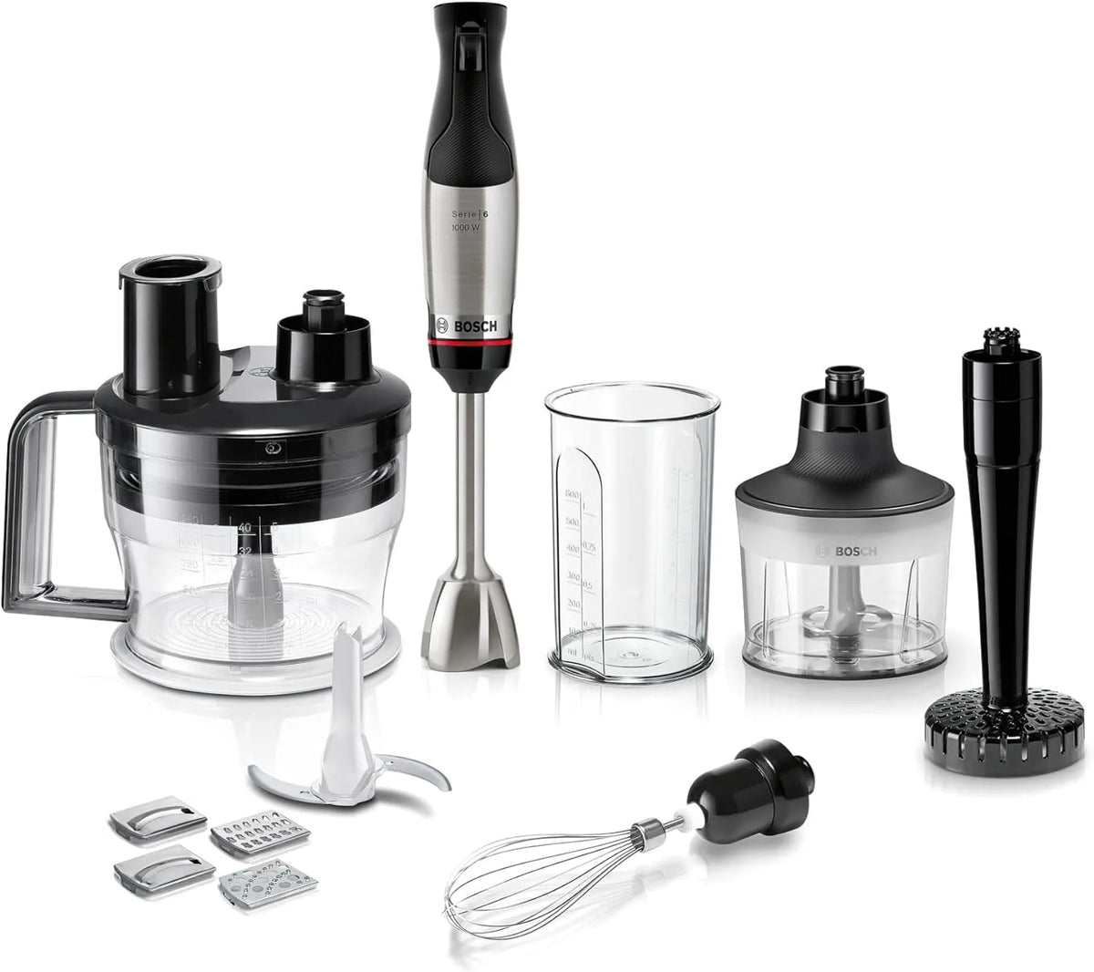 Bosch Modell, Stabmixer ErgoMaster Serie 6, 4 Edelstahl-Klingen MSM6M673, Leistung 1000 W, verschleißfreie Keramik-Kupplung, Luftkühlung, langlebig