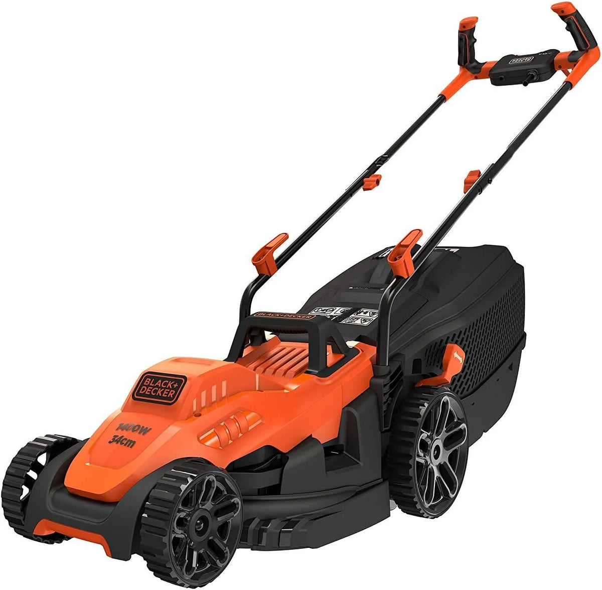 Black+Decker Rasenmäher BEMW461B, Leistung 1.400W, 34cm Schnittbreite, 6-fach Höhenverstellung, Fassungsvermögen 40l Grasfangbehälter