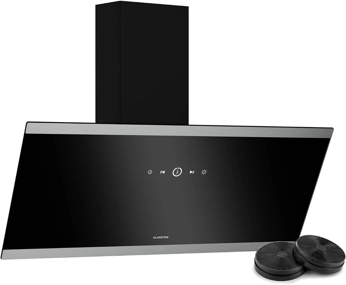 Klarstein Dunstabzugshaube, 90 cm Kopffreihaube, 34,5 dB, 524 m³/h, FlashLine, Touchscreen, A++ Energieeffizienz, LED-Beleuchtung, in Schwarz