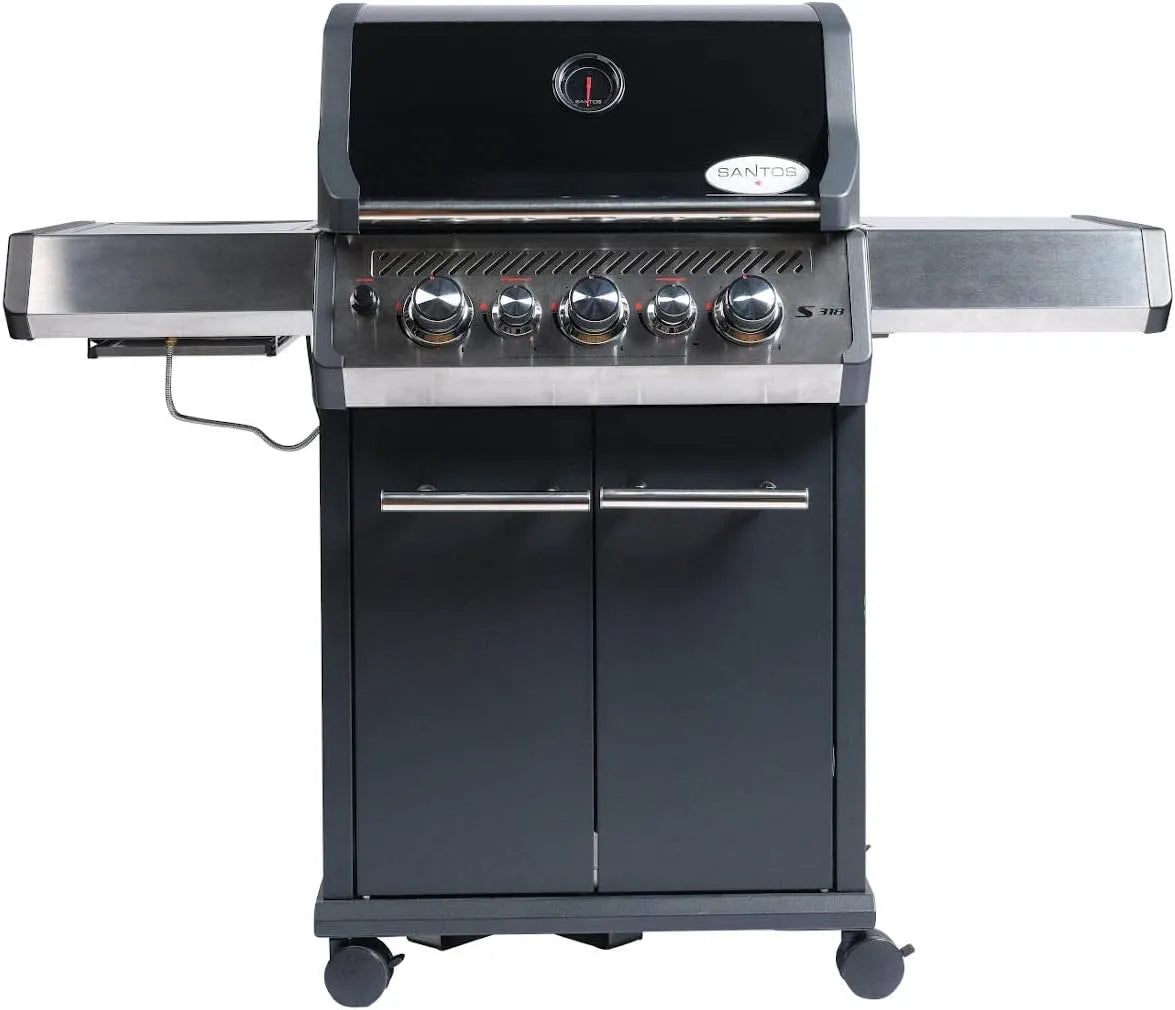 Gasgrill S-318 SANTOS, 3 Hauptbrenner, 800 °C Grillzone, in Schwarz, Heckbrenner, Backburner, Gussgrillroste, inklusive. Drehspieß