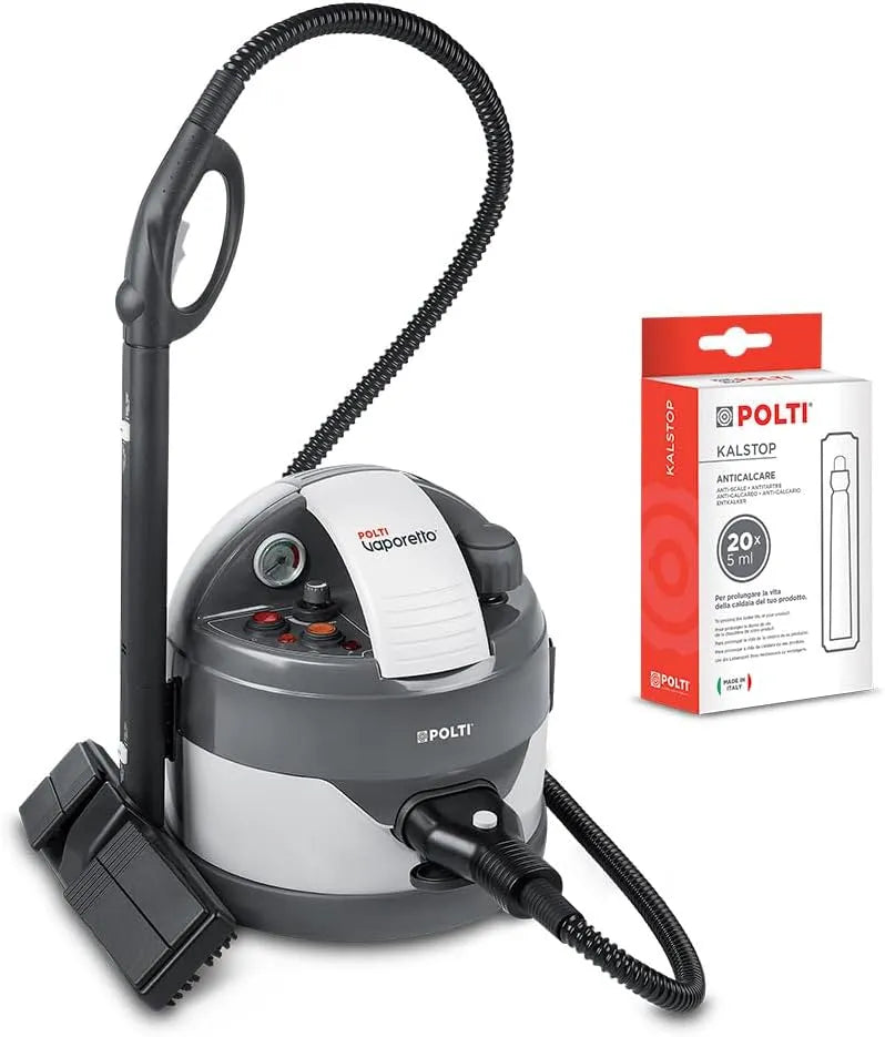 Polti Dampfreiniger, Leistung max. 2000 W, 9 Zubehörteile inklusive, Farbe Grau, Vaporetto Eco Pro 3.0 Kalstop mit 20 Kalstop-Antikalk-Fläschchen