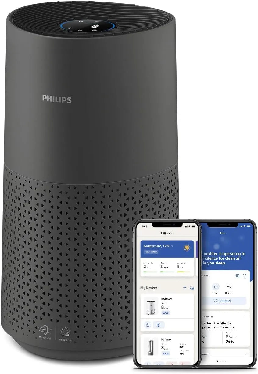 Philips Luftreiniger 1000i AC1715/11, der Serie, Staub und Allergene in Räumen bis zu 78 m², Entfernt Keime, Schlafmodus, Farbe Grau und in Schwarz