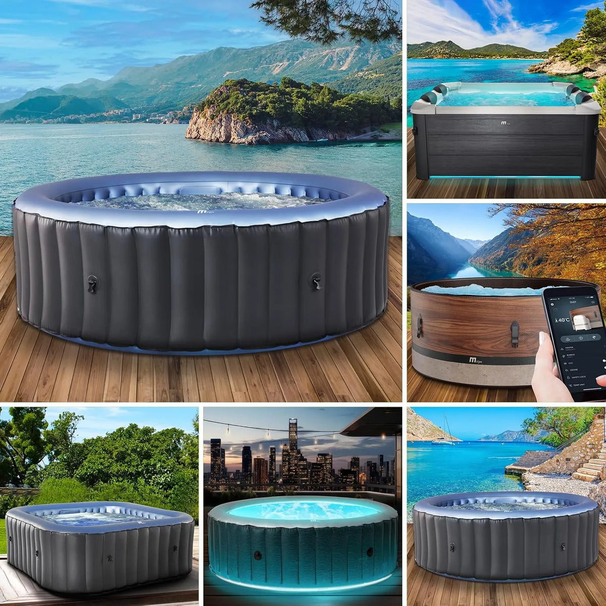 Whirlpool 125-224cm, 4-8 Personen, bis zu 144 Massagedüsen, Bergen 8, BRAST aufblasbar MSpa, viele Modelle rund und eckig, In- Outdoor
