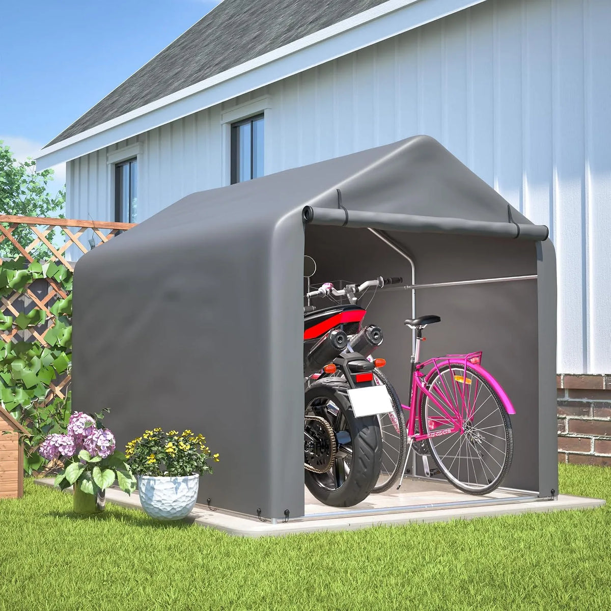 Geräteschuppen, Motorrad Garage Gartenhaus Farbe Grau 160×220×165 cm, Ball & Cast Fahrradgarage wetterfest für 2-4 Fahrräder Carport Zelt