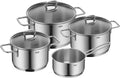 Topfset Silit Alicante, Induktion 4-teilig, Kochtopf Set mit Glasdeckel, Edelstahl poliert, Induktions Töpfe Set unbeschichtet