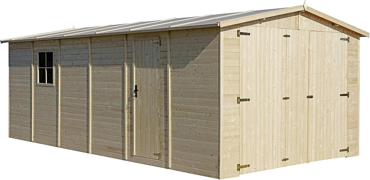 Geräteschuppen H222x616x324 M102, 18 m2, Holzgarage, Abstellraum mit Fenstern- cm, Plattenkonstruktion aus Naturholz, Gartenwerkstatt