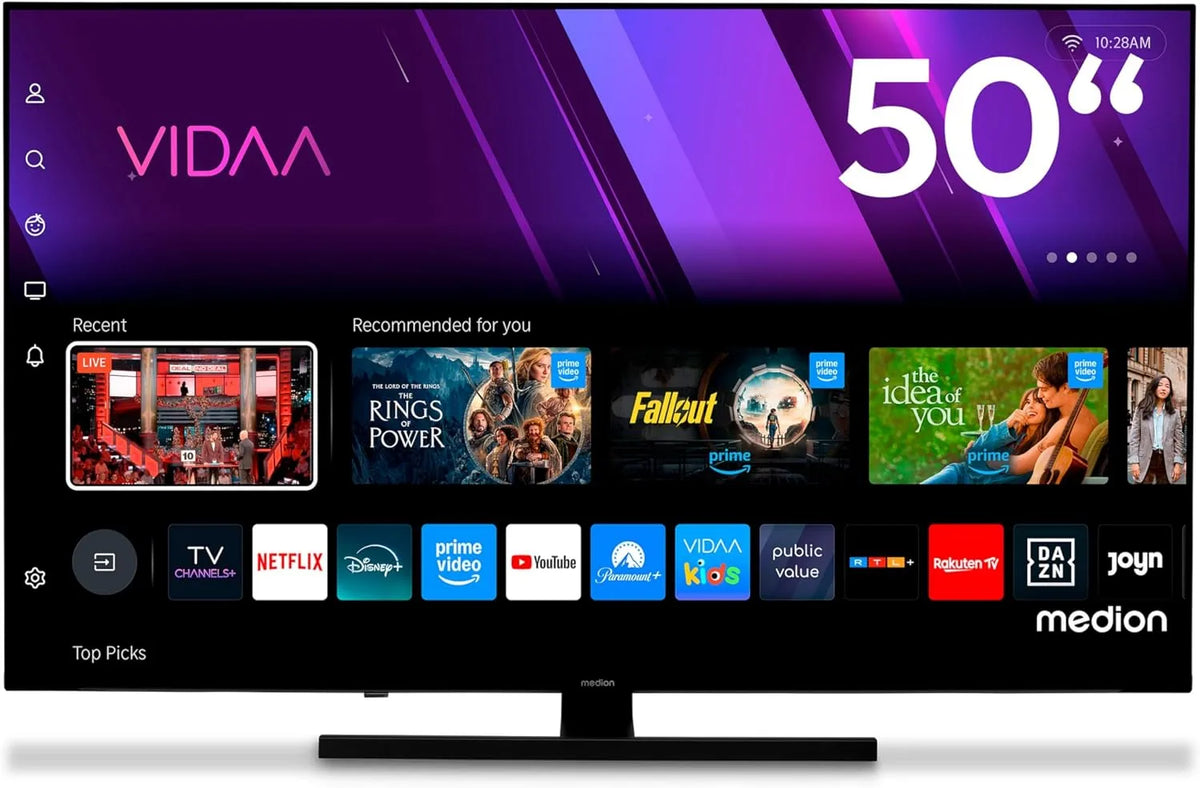 MEDION, Breite 7 cm MEDION 125 850600, 50 Zoll, Smart-TV, QLED Fernseher, Dolby Vision HDR, VIDAA Store, Prime Video, Disney+, DAZN